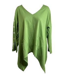 Patrizia Luca‎ Women's Lime Green Asymmetric Hem Lagenlook Boho Top Size S/M